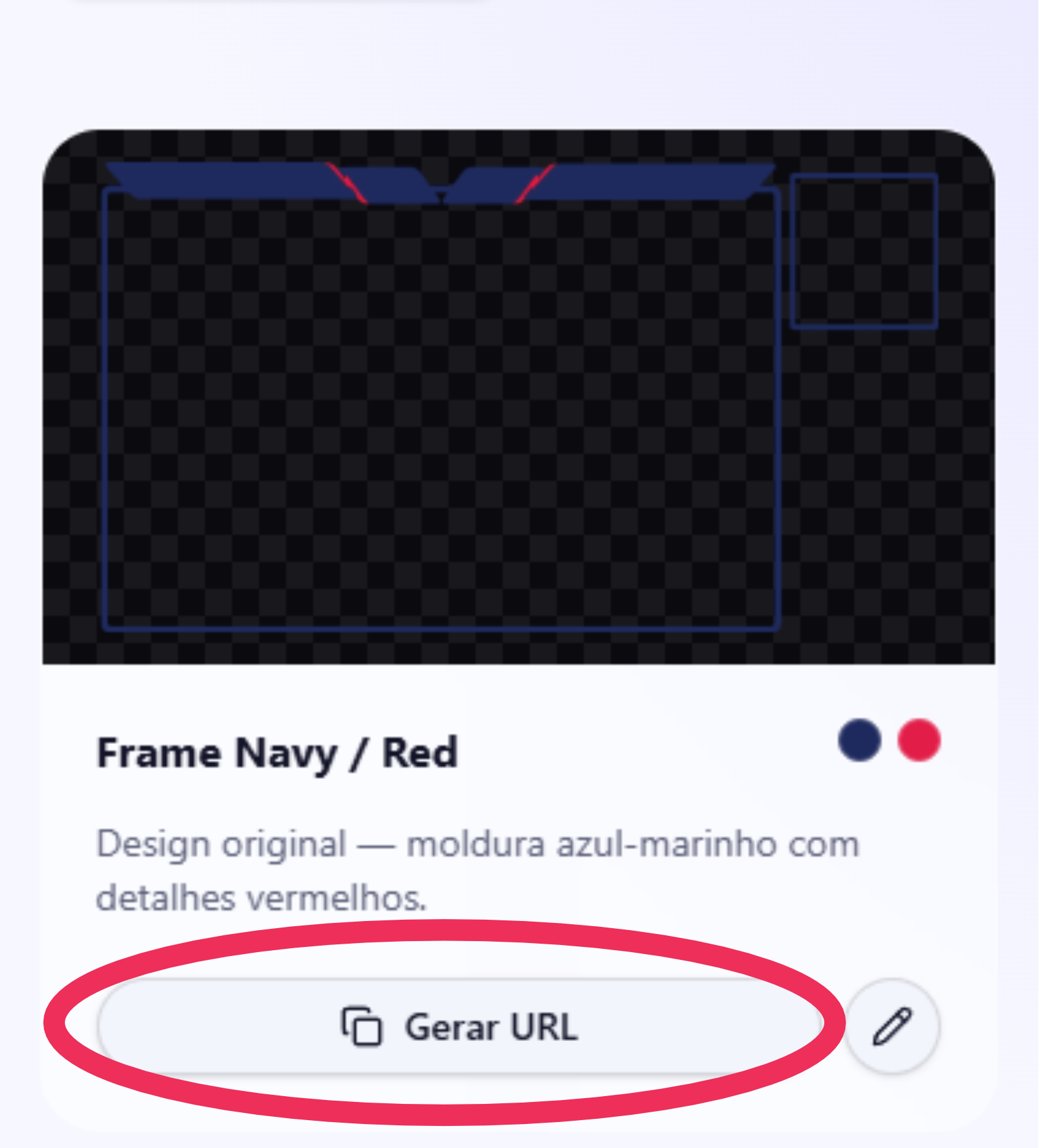 Botão Gerar URL no card do layout